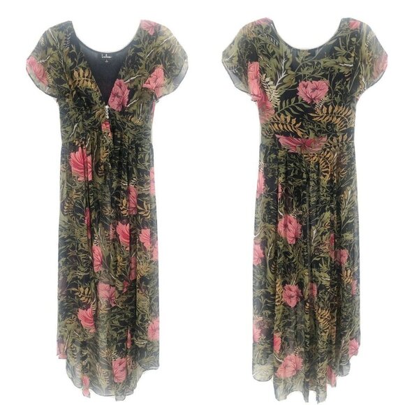 Lulus Blue Floral Maxi Swim Cover Up Sheer Sz S - Picture 1 of 6